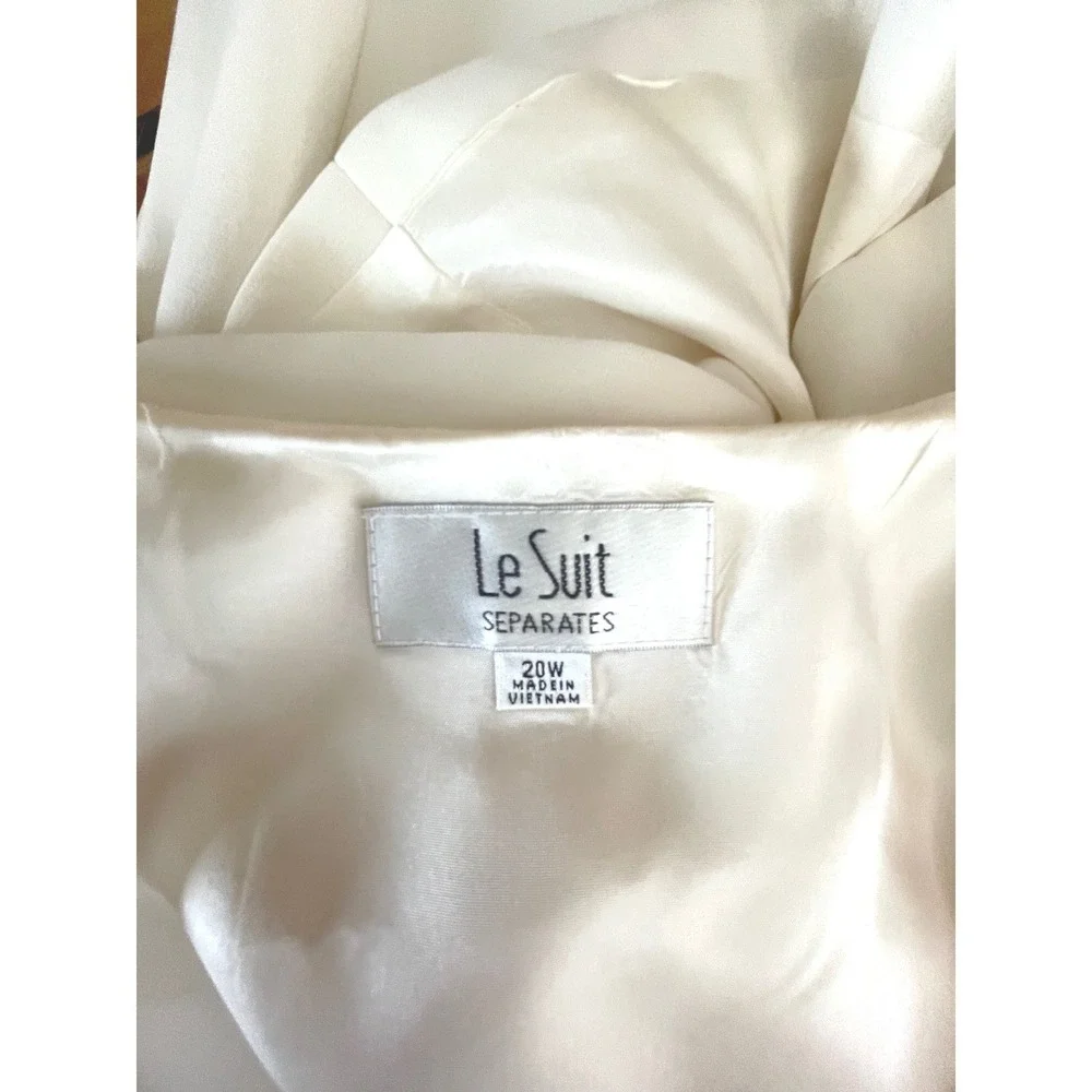 Le Suit Women 2pc Blazer 18W‎ Shell 20W Set Career Cream Collarless Open Front